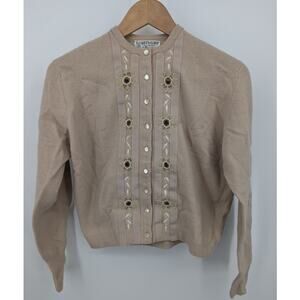 VINTAGE Kitt’n’Gora Premier Embroidered Cardigan Sweater Beige Vintage Women’s S